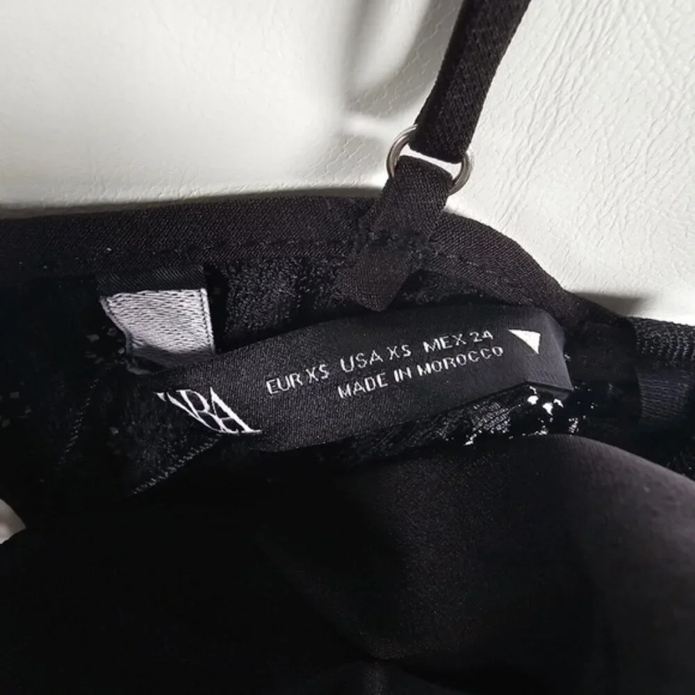 NWT ZARA Black Lace Adjustable Strappy Bodysuit Side Zip 7843/770 Sz‎ XS